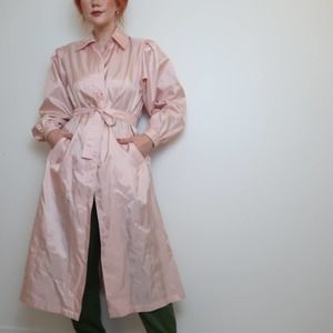Vintage 80s pastel pink trench rain coat 8